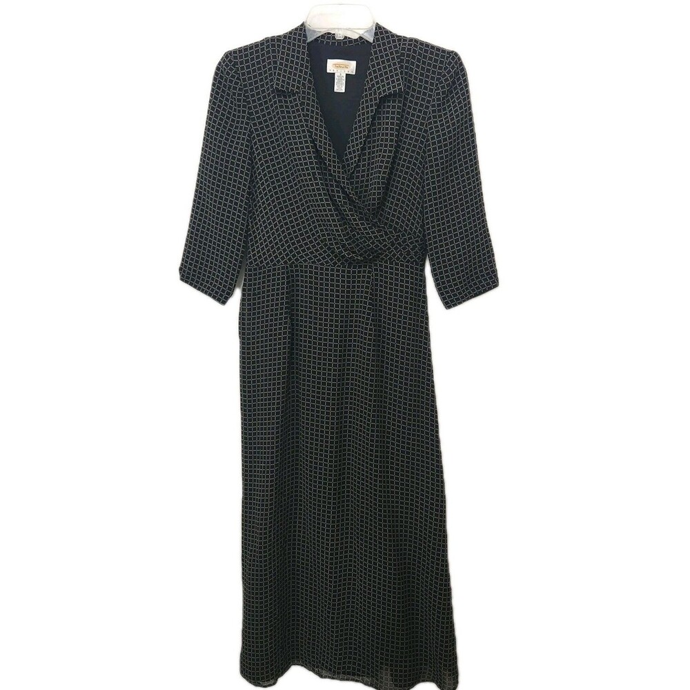Talbots Petite Maxi Dress Size 2 Black Surplice Side Zip Chiffon Lined Ruched